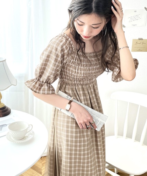 mily bilet（ミウィビレット）の「【mily bilet】愛されモテワンピ。チェック柄チュールレイヤードシャーリングワンピース（ワンピース・レディース・ピンク/ブルー/グリーン・SMALL/MEDIUM/LARGE）」の9枚目の写真