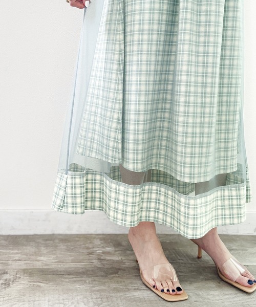 mily bilet（ミウィビレット）の「【mily bilet】愛されモテワンピ。チェック柄チュールレイヤードシャーリングワンピース（ワンピース・レディース・ピンク/ブルー/グリーン・SMALL/MEDIUM/LARGE）」の14枚目の写真