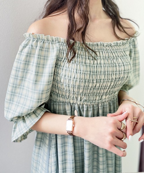 mily bilet（ミウィビレット）の「【mily bilet】愛されモテワンピ。チェック柄チュールレイヤードシャーリングワンピース（ワンピース・レディース・ピンク/ブルー/グリーン・SMALL/MEDIUM/LARGE）」の15枚目の写真