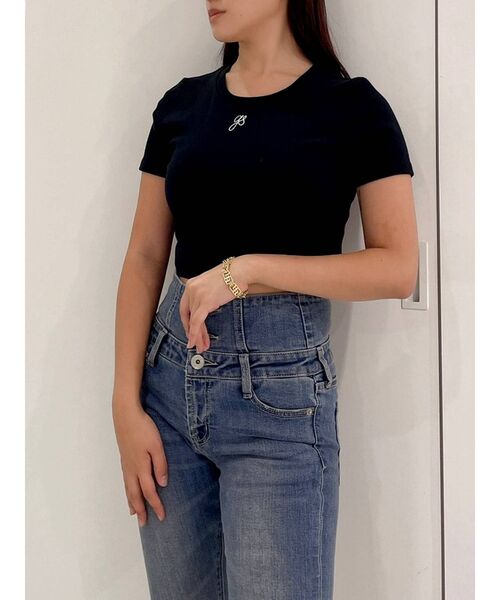 GYDA(ジェイダ)の「gs embroidery ショートTシャツ(Tシャツ/カットソー・レディース・オフホワイト/ブラック/ミント・FREE)」の2枚目の写真