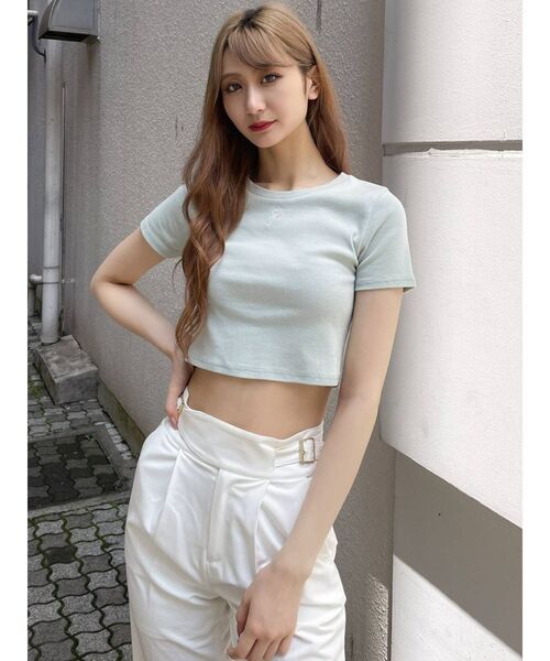 GYDA(ジェイダ)の「gs embroidery ショートTシャツ(Tシャツ/カットソー・レディース・オフホワイト/ブラック/ミント・FREE)」の4枚目の写真