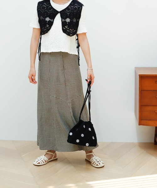 Birthday room（バースデイルーム）の「花刺繍巾着バッグ（ハンドバッグ・レディース・ブラック/グリーン/チェック・FREE）」の8枚目の写真