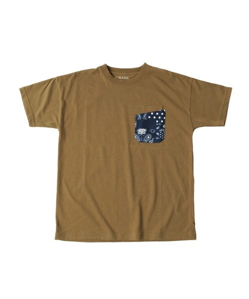 GLAZOS（グラソス）の「天竺・ドロップショルダー総柄Wポケット半袖Tシャツ【セットアップ対応】（Tシャツ/カットソー・キッズ・ホワイト/モカ/チャコールグレー/ライトブルー・130cm/140cm/160cm/150cm/170cm）」の13枚目の写真