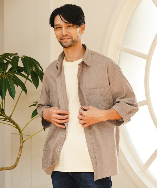 BAYFLOW(ベイフロー)の「サファリラリネン7分袖シャツ(シャツ/ブラウス・メンズ・ベージュ/オフホワイト/カーキ・SMALL/MEDIUM/LARGE)」の3枚目の写真