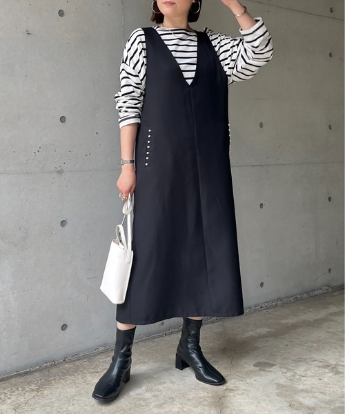 prose verse（プロズヴェール）の「ポケットパール付きジャンスカ（ジャンパースカート・レディース・ブラック/モカ・MEDIUM）」の5枚目の写真