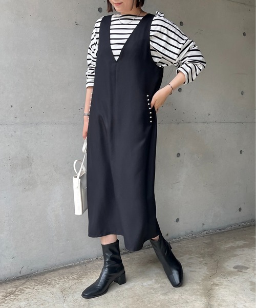 prose verse（プロズヴェール）の「ポケットパール付きジャンスカ（ジャンパースカート・レディース・ブラック/モカ・MEDIUM）」の7枚目の写真