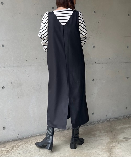 prose verse（プロズヴェール）の「ポケットパール付きジャンスカ（ジャンパースカート・レディース・ブラック/モカ・MEDIUM）」の6枚目の写真