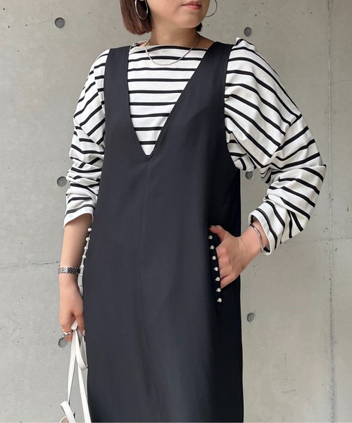 prose verse（プロズヴェール）の「ポケットパール付きジャンスカ（ジャンパースカート・レディース・ブラック/モカ・MEDIUM）」の8枚目の写真