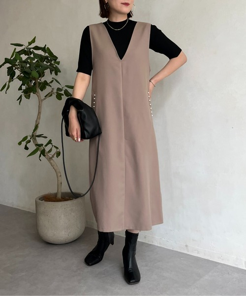 prose verse（プロズヴェール）の「ポケットパール付きジャンスカ（ジャンパースカート・レディース・ブラック/モカ・MEDIUM）」の15枚目の写真