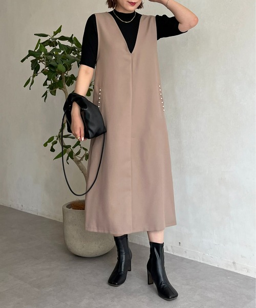 prose verse（プロズヴェール）の「ポケットパール付きジャンスカ（ジャンパースカート・レディース・ブラック/モカ・MEDIUM）」の16枚目の写真