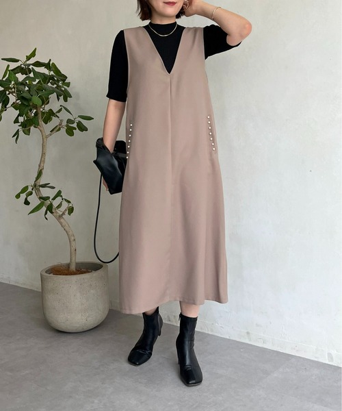 prose verse（プロズヴェール）の「ポケットパール付きジャンスカ（ジャンパースカート・レディース・ブラック/モカ・MEDIUM）」の19枚目の写真