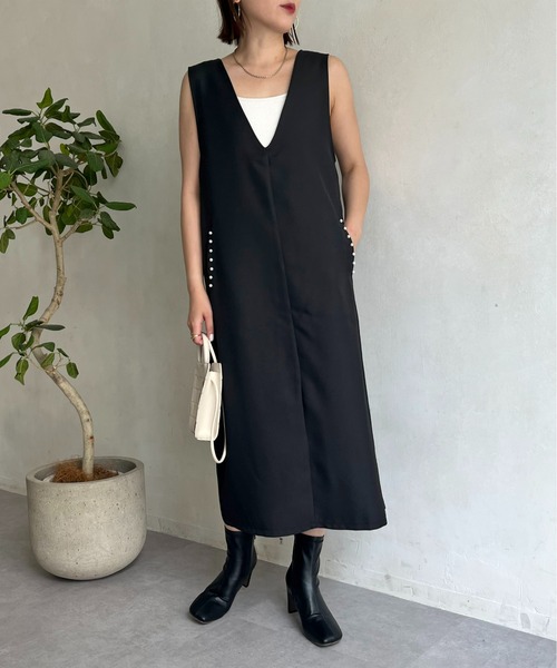 prose verse（プロズヴェール）の「ポケットパール付きジャンスカ（ジャンパースカート・レディース・ブラック/モカ・MEDIUM）」の9枚目の写真