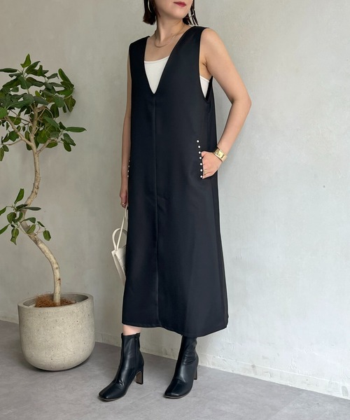 prose verse（プロズヴェール）の「ポケットパール付きジャンスカ（ジャンパースカート・レディース・ブラック/モカ・MEDIUM）」の12枚目の写真