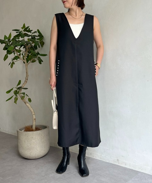 prose verse（プロズヴェール）の「ポケットパール付きジャンスカ（ジャンパースカート・レディース・ブラック/モカ・MEDIUM）」の13枚目の写真