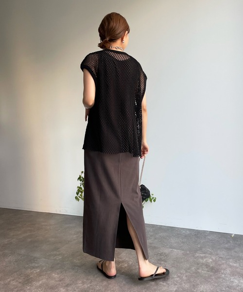 DouDou（ドゥドゥ）の「メッシュプルオーバー＋リブワンピースSET（ワンピース・レディース・ブラック/オフホワイト・FREE）」の3枚目の写真