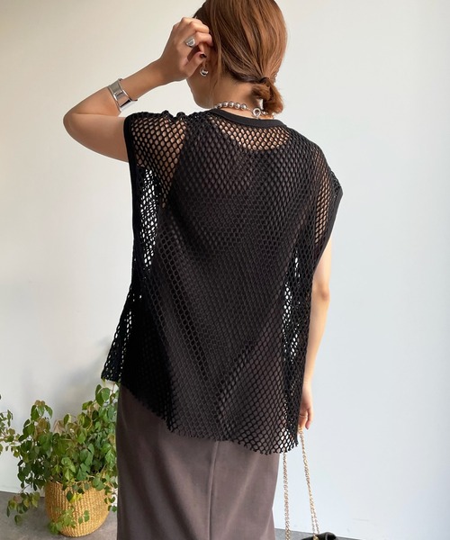 DouDou（ドゥドゥ）の「メッシュプルオーバー＋リブワンピースSET（ワンピース・レディース・ブラック/オフホワイト・FREE）」の8枚目の写真