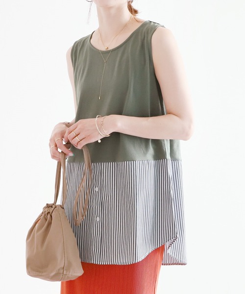 reca（レカ）の「シャツヘムレイヤードタンクトップ（Tシャツ/カットソー・レディース・ブラック/オフホワイト/カーキ/ベージュ・FREE）」の4枚目の写真