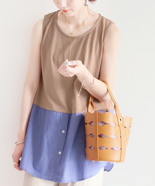 reca（レカ）の「シャツヘムレイヤードタンクトップ（Tシャツ/カットソー・レディース・ブラック/オフホワイト/カーキ/ベージュ・FREE）」の15枚目の写真