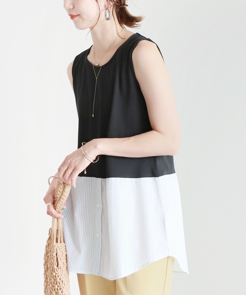 reca（レカ）の「シャツヘムレイヤードタンクトップ（Tシャツ/カットソー・レディース・ブラック/オフホワイト/カーキ/ベージュ・FREE）」の10枚目の写真