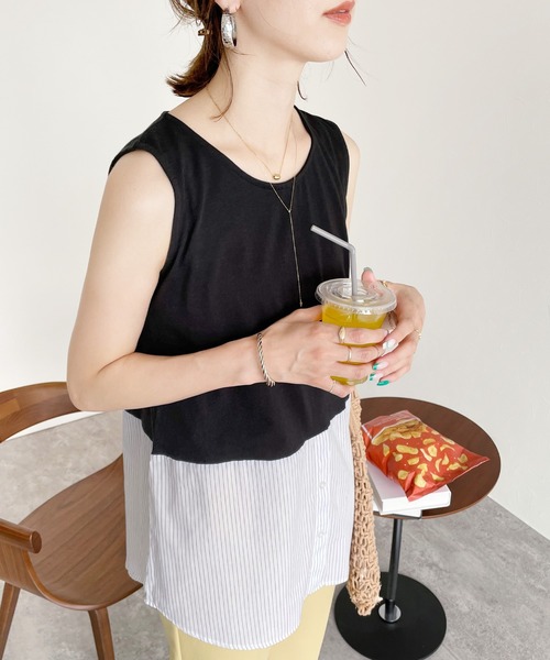 reca（レカ）の「シャツヘムレイヤードタンクトップ（Tシャツ/カットソー・レディース・ブラック/オフホワイト/カーキ/ベージュ・FREE）」の13枚目の写真