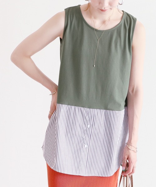 reca（レカ）の「シャツヘムレイヤードタンクトップ（Tシャツ/カットソー・レディース・ブラック/オフホワイト/カーキ/ベージュ・FREE）」の20枚目の写真