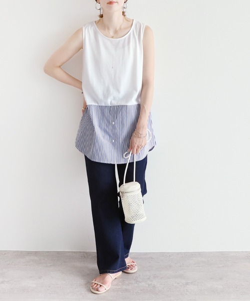 reca（レカ）の「シャツヘムレイヤードタンクトップ（Tシャツ/カットソー・レディース・ブラック/オフホワイト/カーキ/ベージュ・FREE）」の8枚目の写真