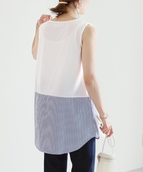 reca（レカ）の「シャツヘムレイヤードタンクトップ（Tシャツ/カットソー・レディース・ブラック/オフホワイト/カーキ/ベージュ・FREE）」の7枚目の写真