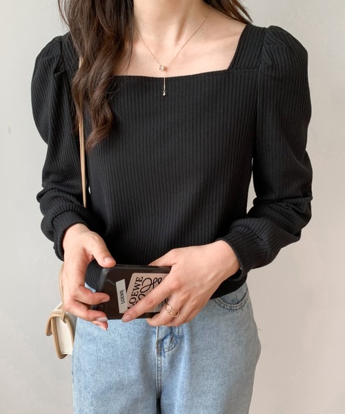 ABITOKYO(アビトーキョー)の「スクエアネックパフスリーブカットリブトップス(Tシャツ/カットソー・レディース・ホワイト/ベージュ/ブルーグレー/ブラック・L/M)」の5枚目の写真