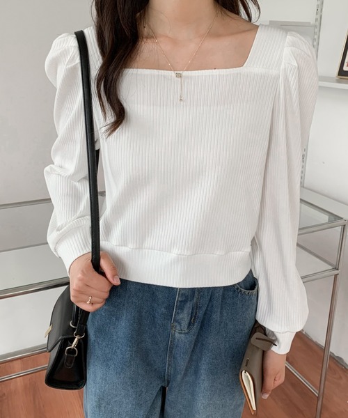 ABITOKYO(アビトーキョー)の「スクエアネックパフスリーブカットリブトップス(Tシャツ/カットソー・レディース・ホワイト/ベージュ/ブルーグレー/ブラック・L/M)」の10枚目の写真