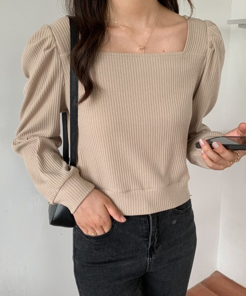 ABITOKYO(アビトーキョー)の「スクエアネックパフスリーブカットリブトップス(Tシャツ/カットソー・レディース・ホワイト/ベージュ/ブルーグレー/ブラック・L/M)」の13枚目の写真