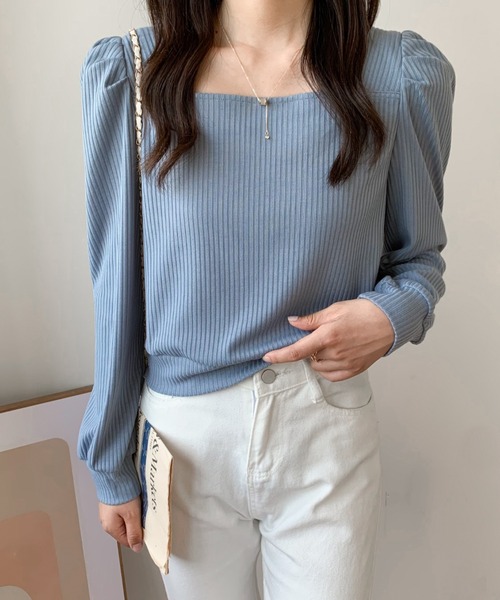 ABITOKYO(アビトーキョー)の「スクエアネックパフスリーブカットリブトップス(Tシャツ/カットソー・レディース・ホワイト/ベージュ/ブルーグレー/ブラック・L/M)」の12枚目の写真