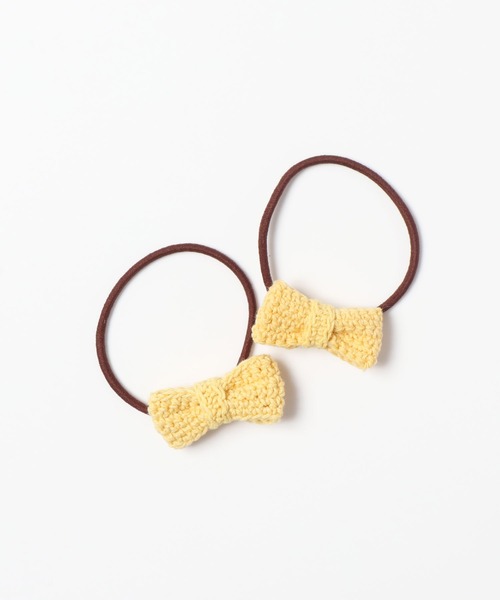 KP DECO（ケーピーデコ）の「ニットリボンのヘアポニー同色２個セット（ヘアゴム・キッズ・オフホワイト/ピンク/イエロー・FREE）」の2枚目の写真
