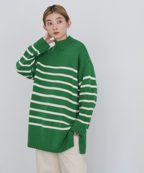 select MOCA（セレクトモカ）の「ハイネックボーダールーズニット（ニット/セーター・レディース・ブラック/グリーン/アイボリー・FREE）」の8枚目の写真