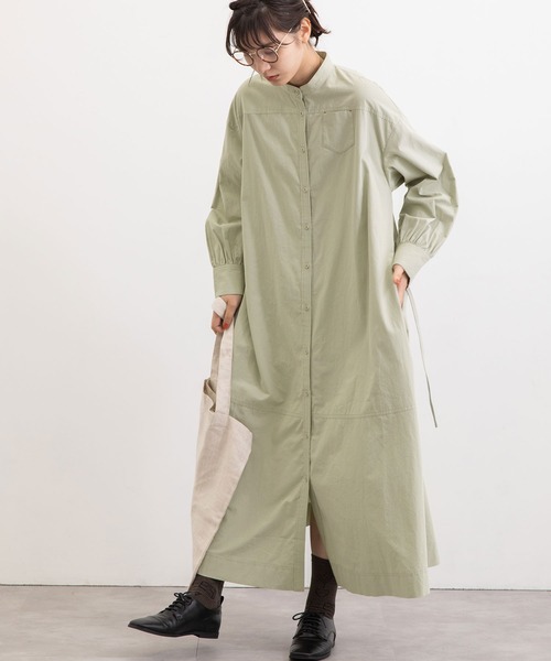 POU DOU DOU（プードゥドゥ）の「ロー切り替えワークシャツワンピース（ワンピース・レディース・ダークグリーン/オフホワイト/カーキ/マスタード・3）」の14枚目の写真