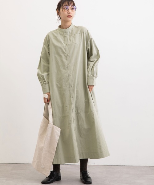 POU DOU DOU（プードゥドゥ）の「ロー切り替えワークシャツワンピース（ワンピース・レディース・ダークグリーン/オフホワイト/カーキ/マスタード・3）」の16枚目の写真