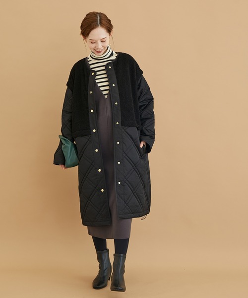 ROPE' PICNIC（ロペピクニック）の「【WEB限定】ボアキルト切り替えルーズアウター（その他アウター・レディース・ベージュ/ブラック・38）」の4枚目の写真