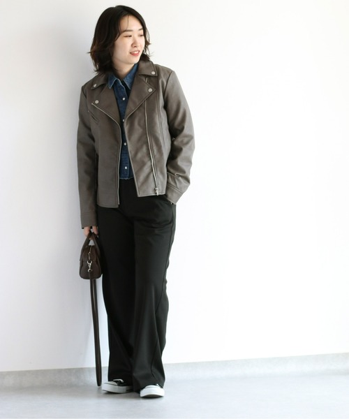 cepo（セポ）の「フェイクレザー ライダースジャケット　WEB限定（ライダースジャケット・レディース・ブラック/グレー・L）」の5枚目の写真