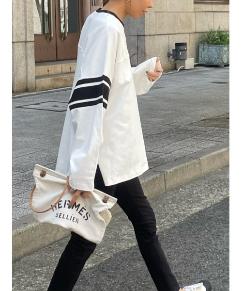 ulu（ウル）の「Raglan long sleeve big line t shirt（Tシャツ/カットソー・レディース・ブラック/グリーン・FREE）」の8枚目の写真