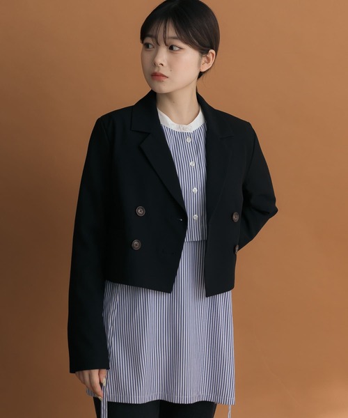 HEYUMM(ヘユム)の「ダブルボタンショートジャケット(その他アウター・レディース・モカ/ブラック/アイボリー・ONE)」の13枚目の写真