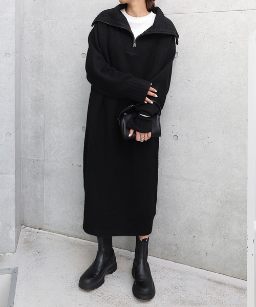 セール】セーラーカラー長袖ハーフジップニットワンピース（ワンピース