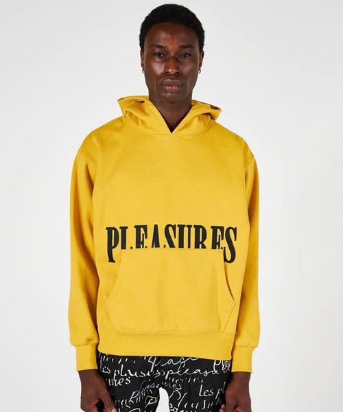 PLEASURES（プレジャー）の「PLEASURES/プレジャーズ LATEX HOODIE フーディー ブランドロゴ（パーカー・メンズ・ブラック/マスタード/グリーン・M/XL/L）」の3枚目の写真
