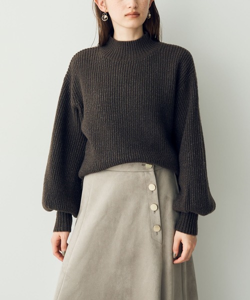 ボリューム袖ラメニット