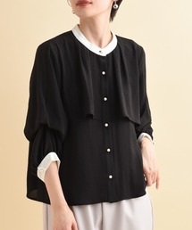 バンドカラー配色袖2WAYブラウス