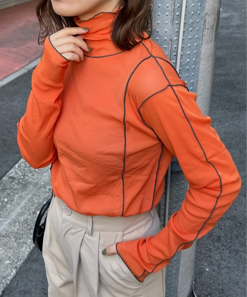 feepur(フェピュール)の「配色メローシアートップス(Tシャツ/カットソー・レディース・イエロー/オレンジ/オフホワイト/グレー/ブルー/ブラック・MEDIUM)」の6枚目の写真