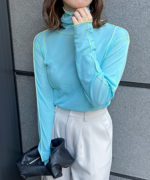 feepur(フェピュール)の「配色メローシアートップス(Tシャツ/カットソー・レディース・イエロー/オレンジ/オフホワイト/グレー/ブルー/ブラック・MEDIUM)」の11枚目の写真