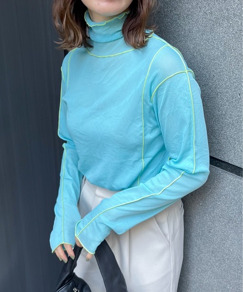feepur(フェピュール)の「配色メローシアートップス(Tシャツ/カットソー・レディース・イエロー/オレンジ/オフホワイト/グレー/ブルー/ブラック・MEDIUM)」の7枚目の写真