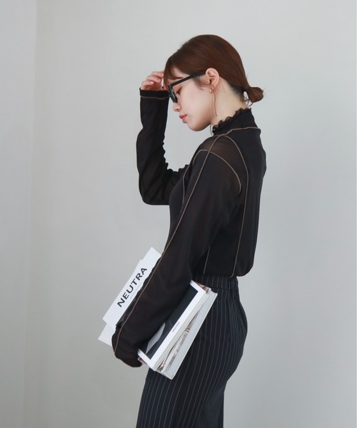feepur(フェピュール)の「配色メローシアートップス(Tシャツ/カットソー・レディース・イエロー/オレンジ/オフホワイト/グレー/ブルー/ブラック・MEDIUM)」の15枚目の写真