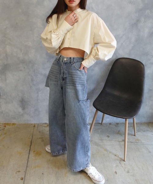 CORNERS（コーナーズ）の「クロップドフレアブラウス（シャツ/ブラウス・レディース・ホワイト/グレー/アイボリー/ブラック/ライトブルー・M）」の17枚目の写真