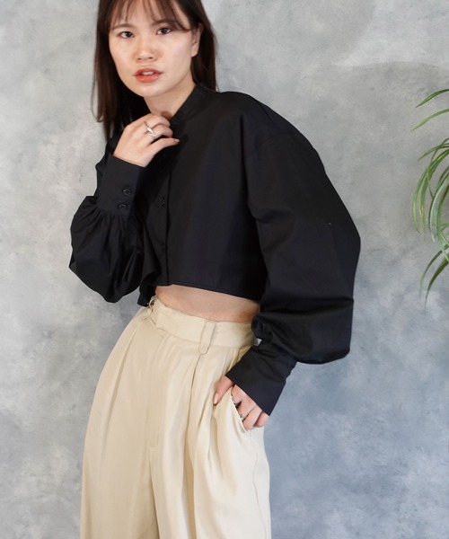 CORNERS（コーナーズ）の「クロップドフレアブラウス（シャツ/ブラウス・レディース・ホワイト/グレー/アイボリー/ブラック/ライトブルー・M）」の12枚目の写真