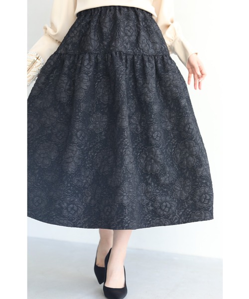 cawaii(カワイイ)の「(黒)ふわりと可愛い艶花浮かぶミディアムスカート(スカート・レディース・ブラック・FREE)」の6枚目の写真
